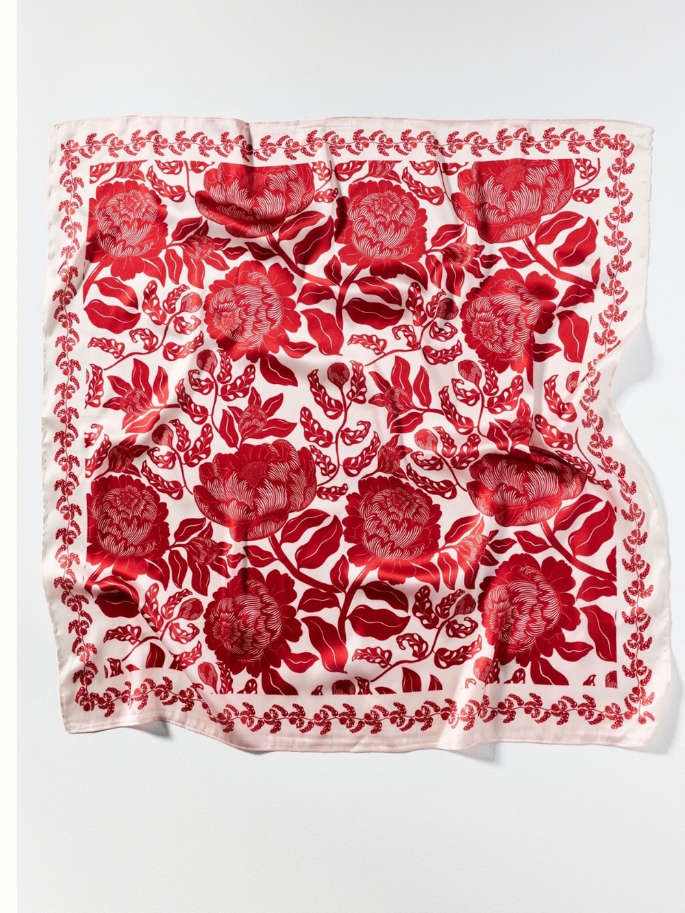 Anthropologie Silky Scarf Bag Head Hair Scarves New Blue and Red Floral Set of 2 - Picture 2 of 9